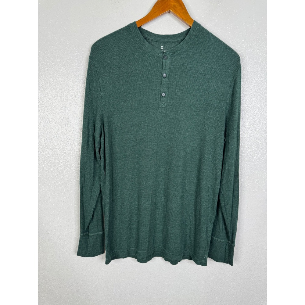 Tommy John Mens Medium Green Long Sleeve Ribbed Henley Shirt Thermal Lounge